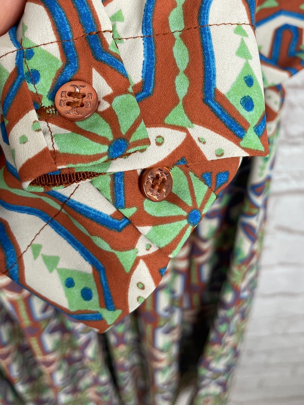 Tory Burch Geometric Garden Maze Pleated Midi Shirt Dress Size 4 New! - Picture 7 of 7